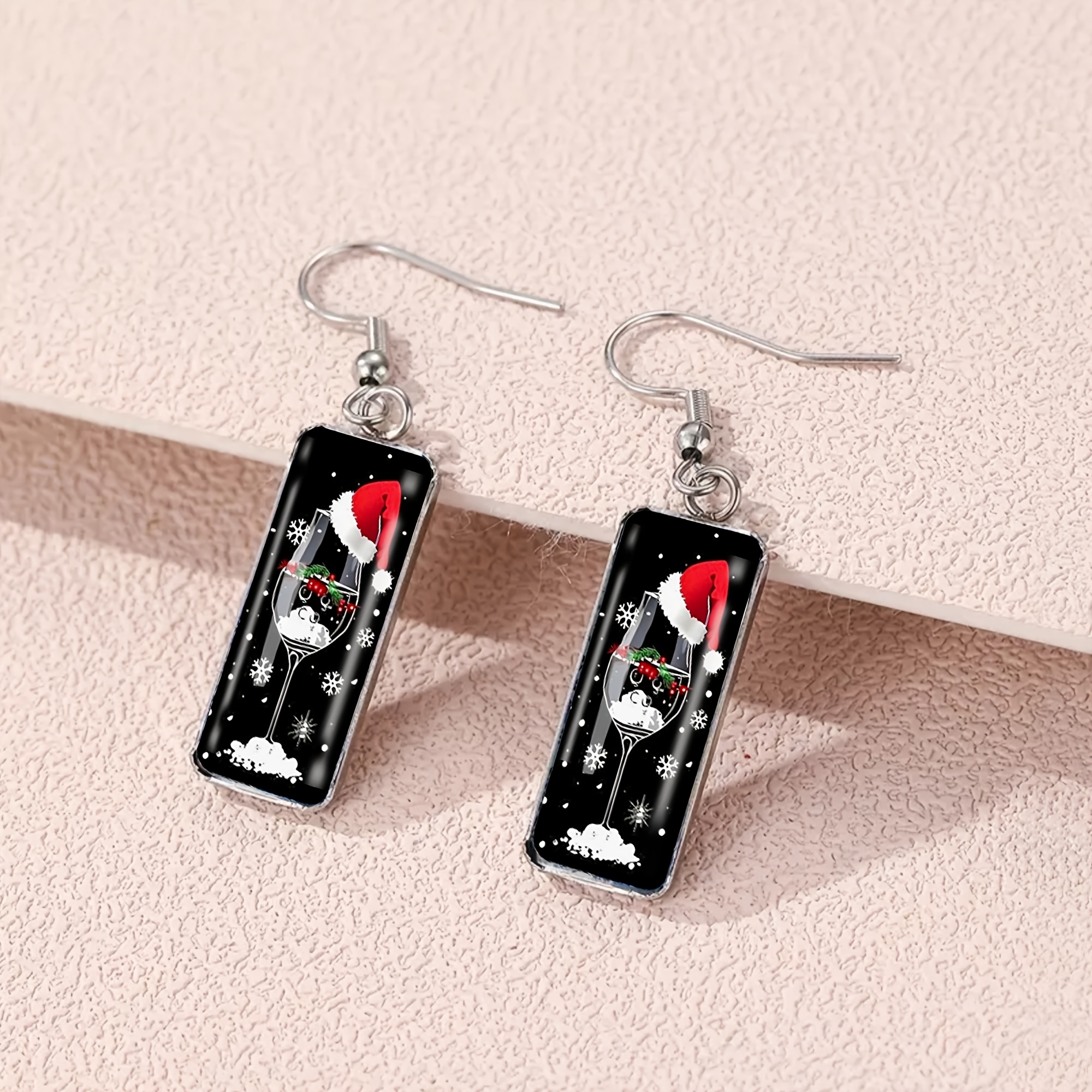 Christmas Hat Goblet Pattern Long Drop Earrings